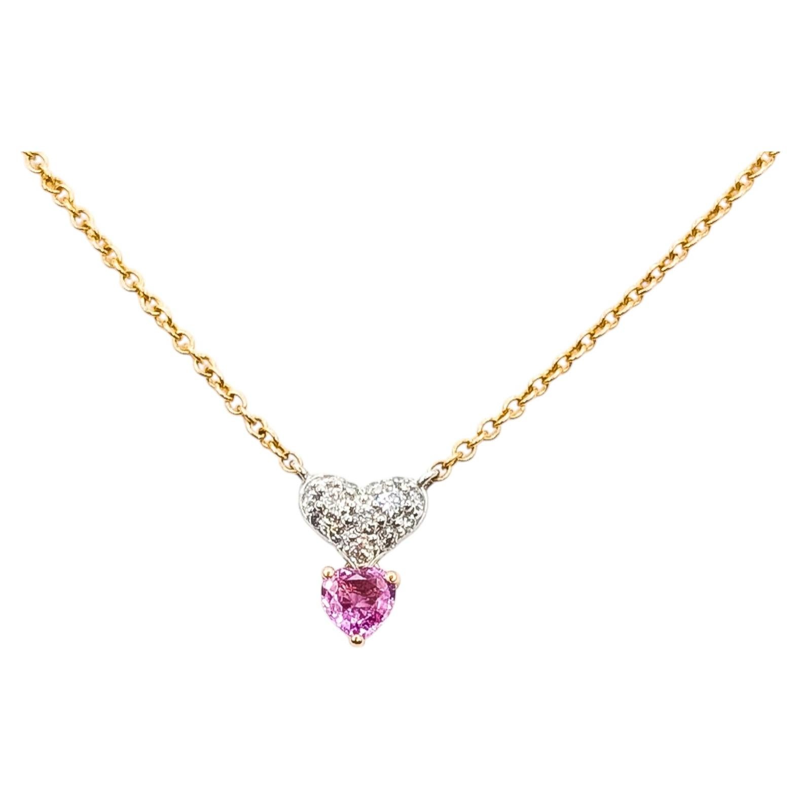 Pink Sapphire & Diamond Double Heart Pendant Necklace in 18k Rose Gold