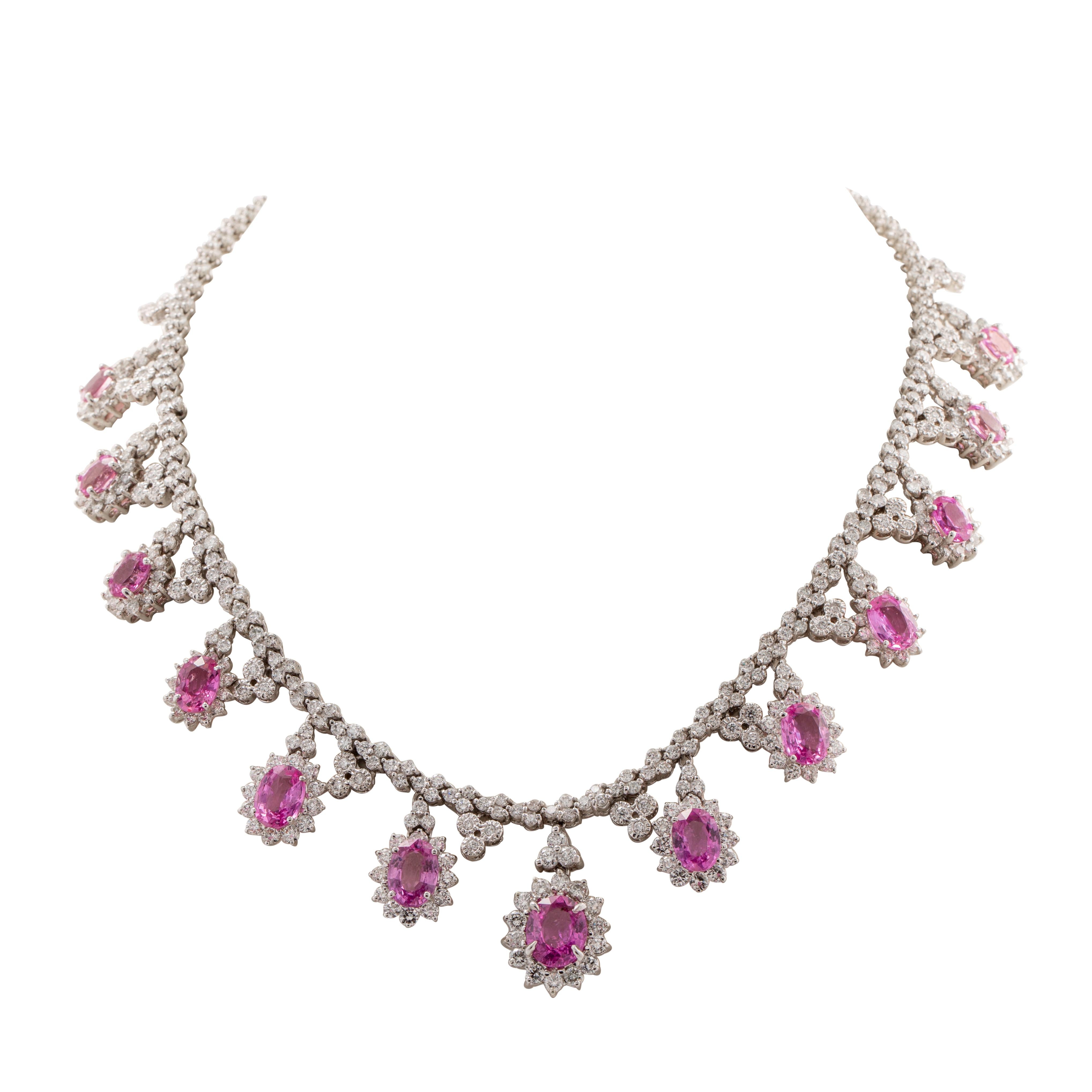 Pink Sapphire Diamond Drop Necklace For Sale