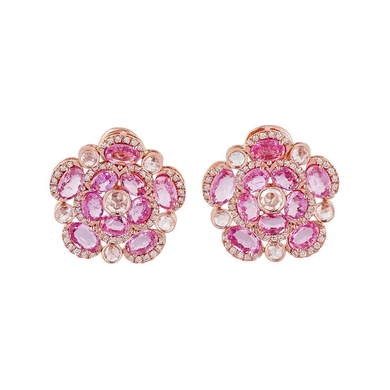 Pink Sapphire and Diamond Earring in 18 Karat Rose Gold at 1stDibs