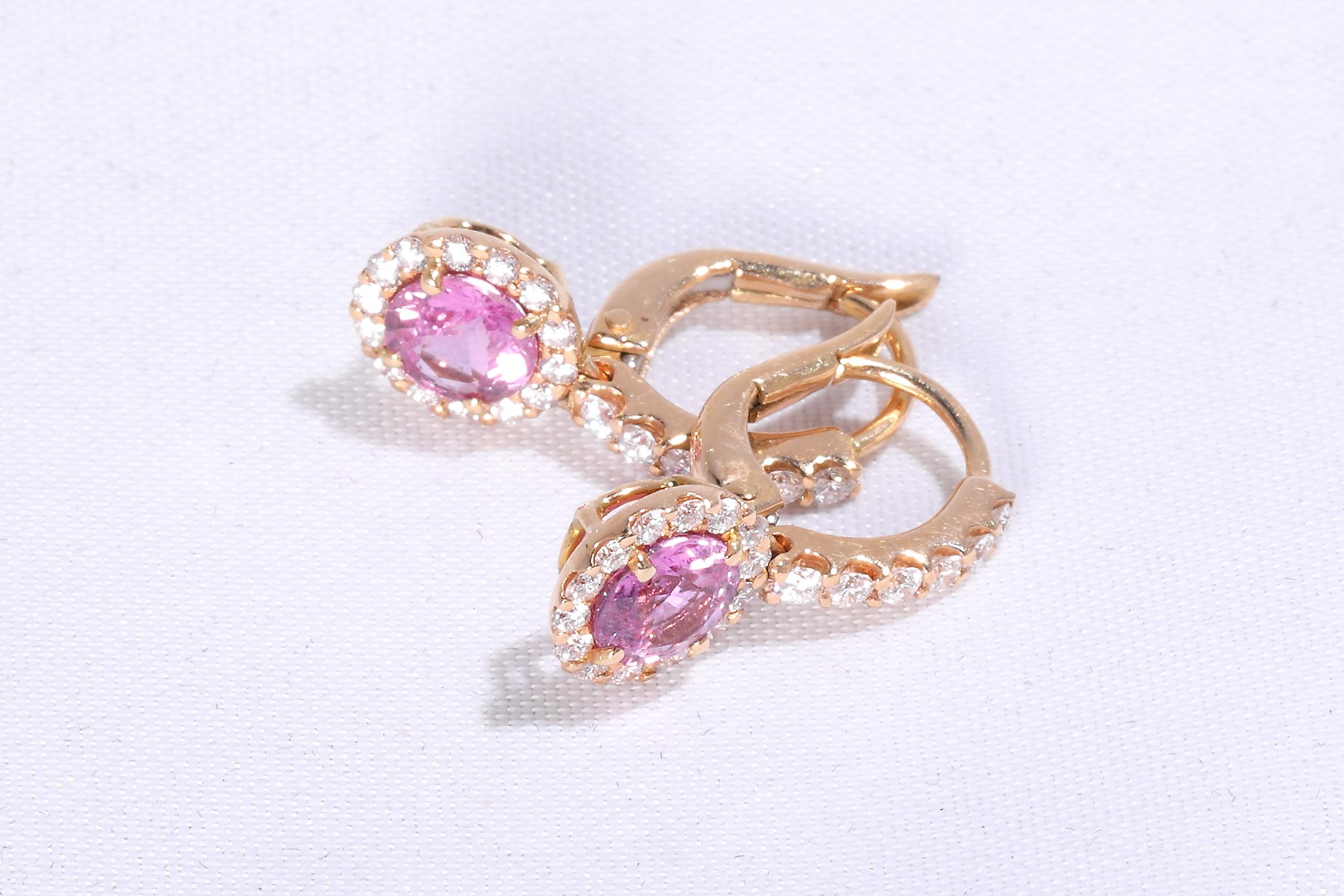 Brilliant Cut Pink Sapphire Diamond Earrings