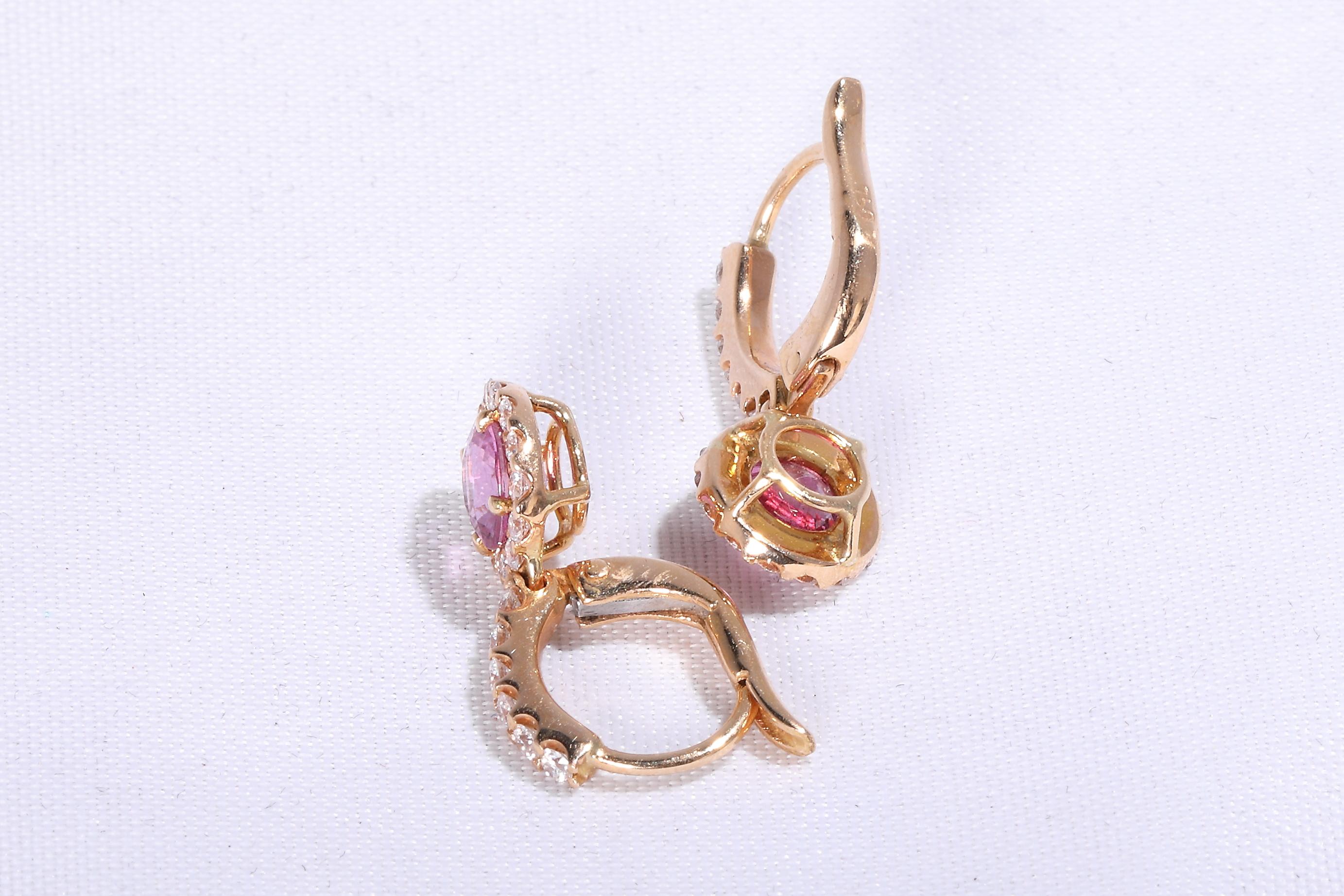 Pink Sapphire Diamond Earrings In New Condition In Bad Kissingen, DE