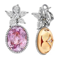 Orecchini con zaffiro rosa e diamanti in platino e oro 18 carati - Lusso ultra-raro