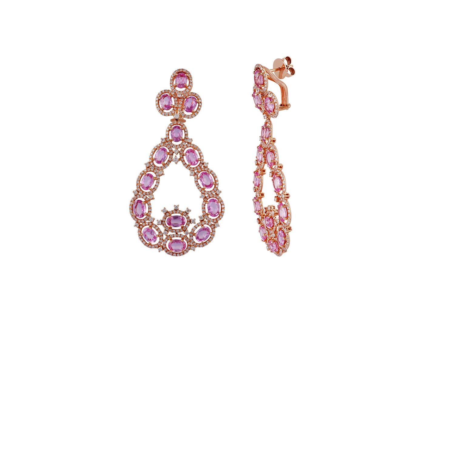 Ohrringe aus 18 Karat Roségold mit rosa Saphiren und Diamanten besetzt (Zeitgenössisch) im Angebot