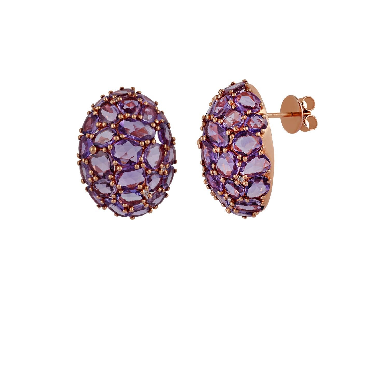 Contemporary Pink Sapphire and Diamond Earrings Studded in 18 Karat Rose Gold