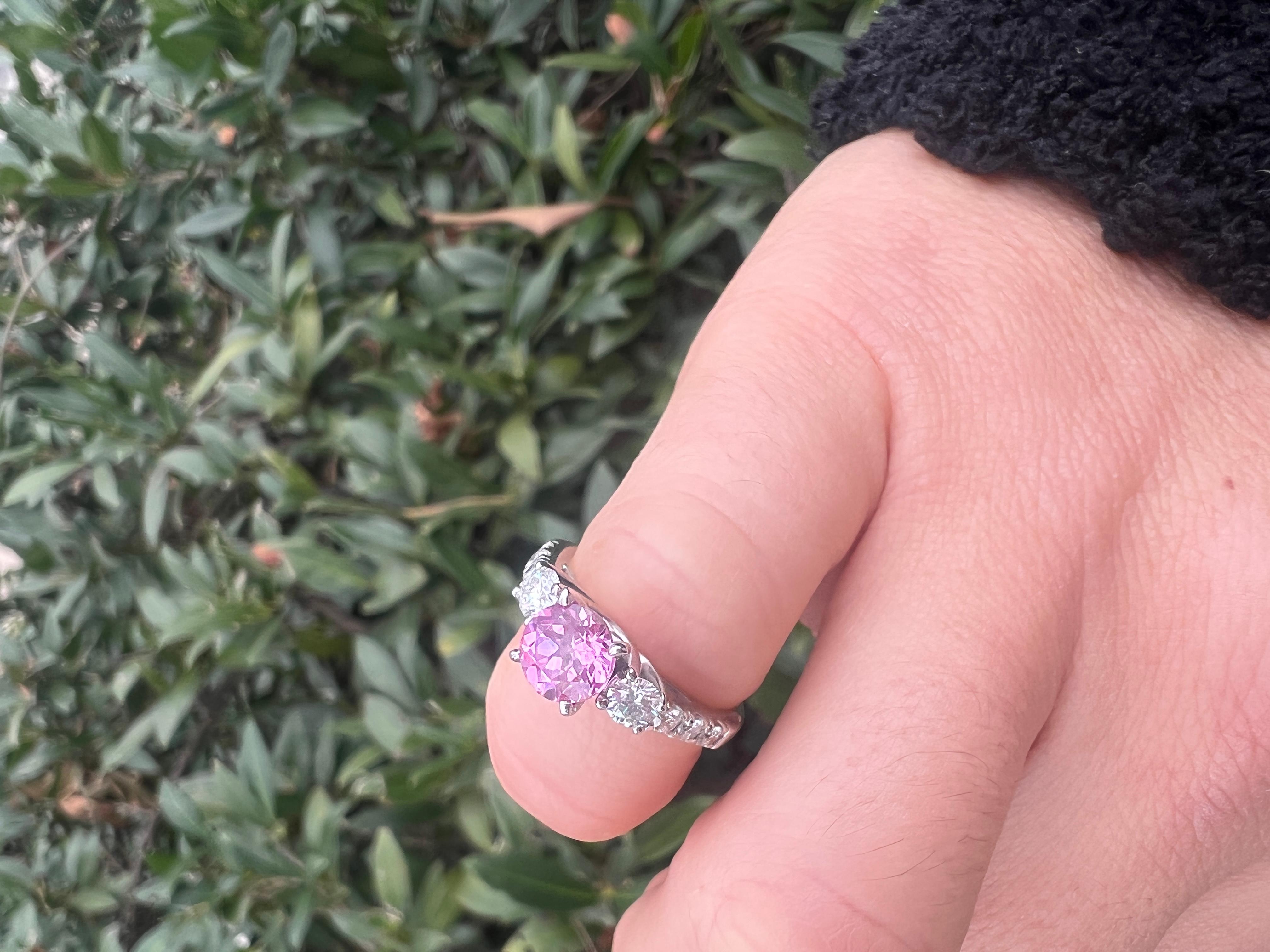 Women's or Men's Pink Sapphire Diamond Engagement Ring, 18K White Gold, Ring