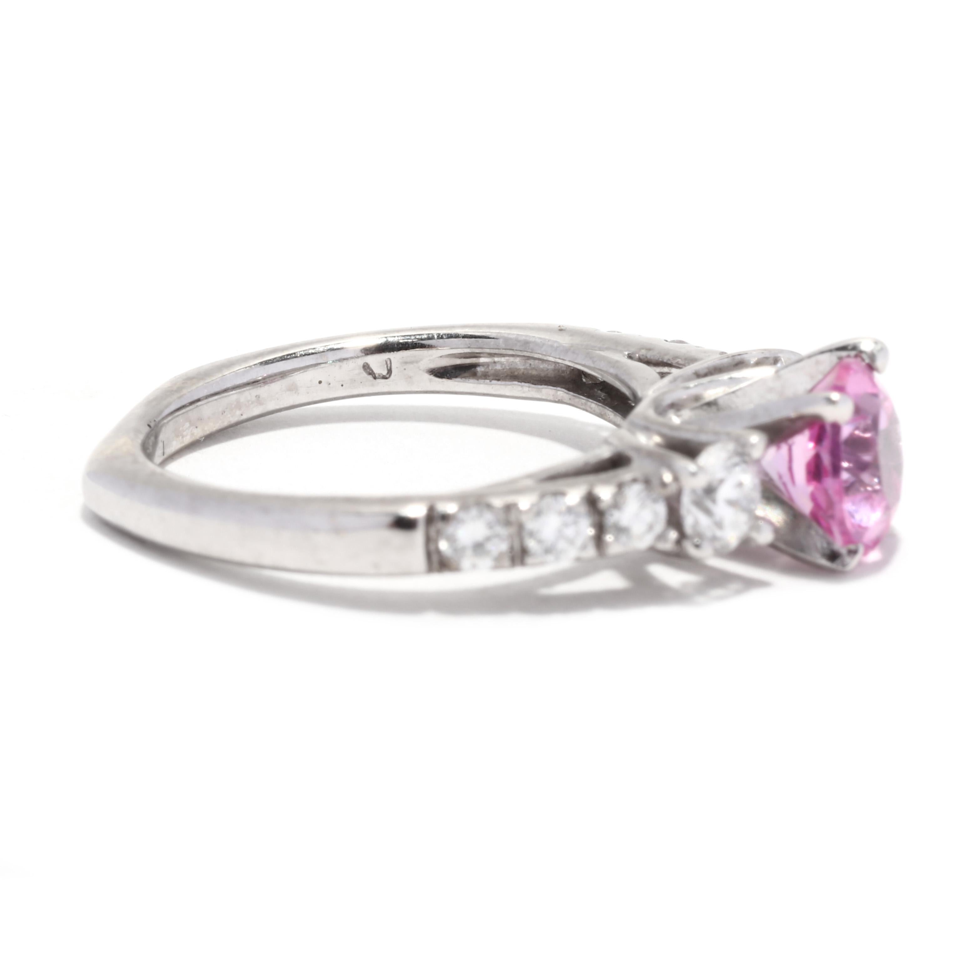 Brilliant Cut Pink Sapphire Diamond Engagement Ring, 18K White Gold, Ring