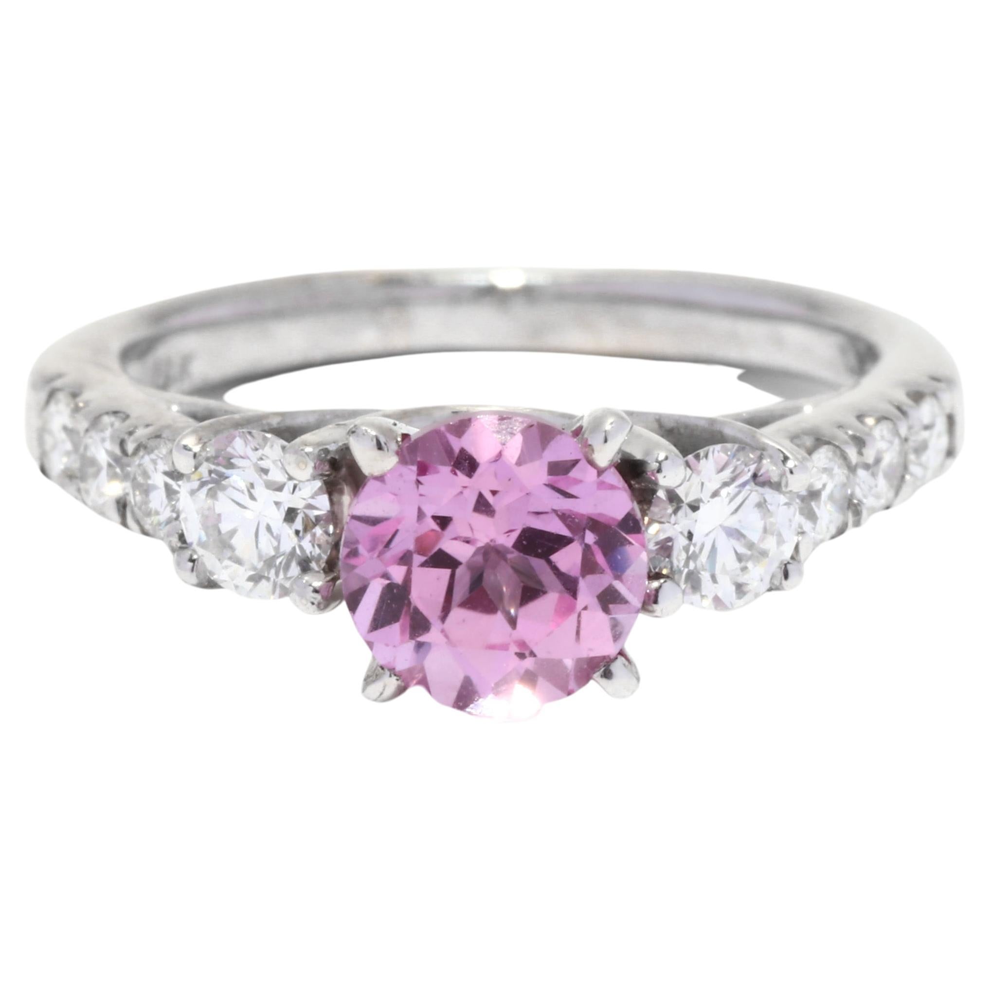 Pink Sapphire Diamond Engagement Ring, 18K White Gold, Ring