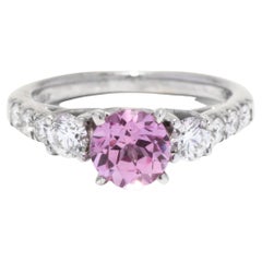 Pink Sapphire Diamond Engagement Ring, 18K White Gold, Ring
