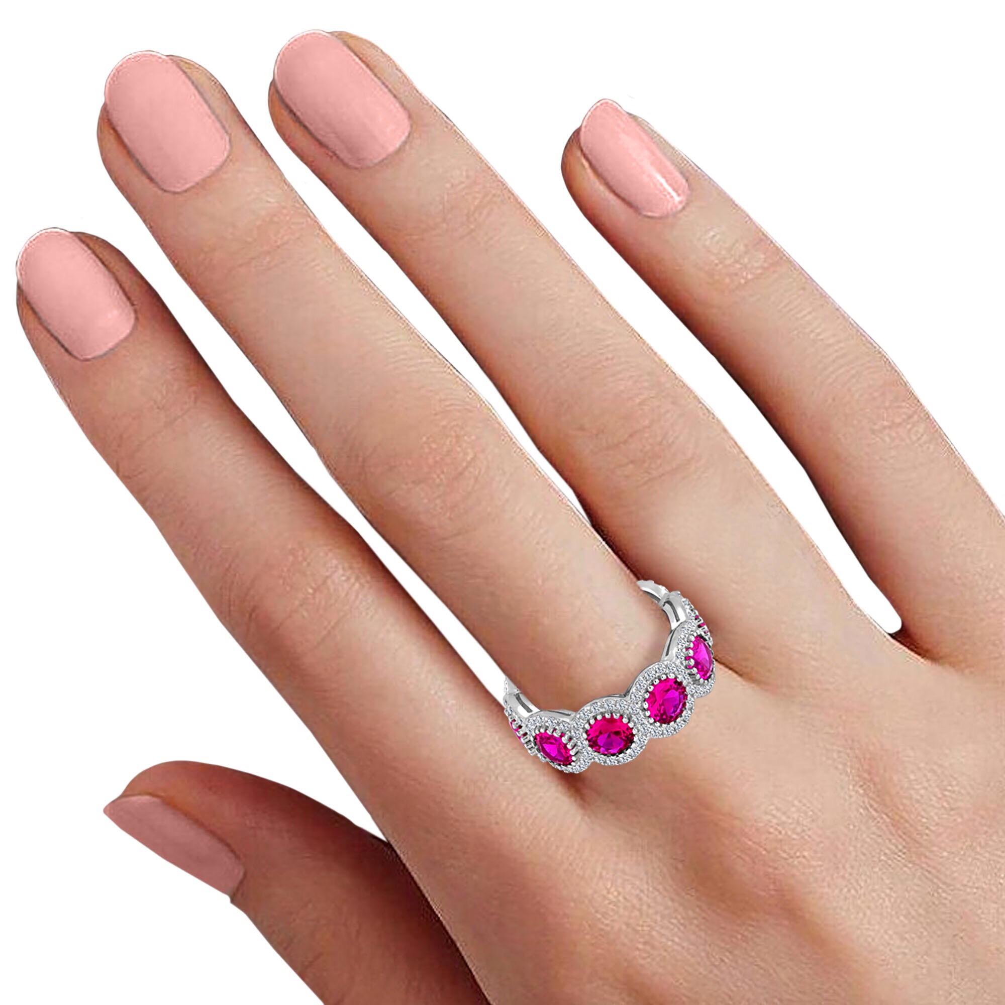 Approx total weight: 7.70cts 
Special order to your exact finger size. The Pink sapphires and diamonds go all the way around 
Diamond Color: E-F 
Diamond Clarity: Vs
Cut: Excellent
As noted we are vetted and rated a Top Seller on 1stdibs falling