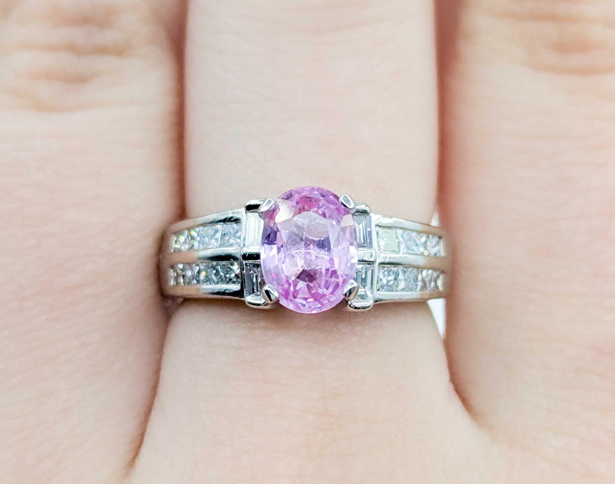 Oval Cut Pink Sapphire & Diamond Fashion Ring in Platinum