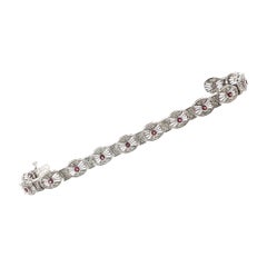 Bracelet à maillons en or blanc 14 carats avec saphir rose et diamants, en filigrane