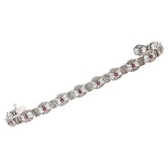 Bracelet à maillons en or blanc 14 carats avec saphir rose et diamants, en filigrane
