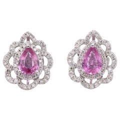 Pink Sapphire Diamond Floral Earring 2.32 Carat
