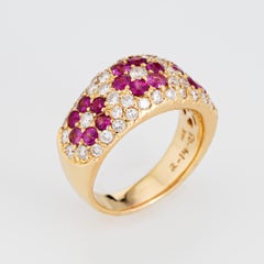 Pink Sapphire Diamond Flower Ring Estate 18k Yellow Gold Band Jewelry