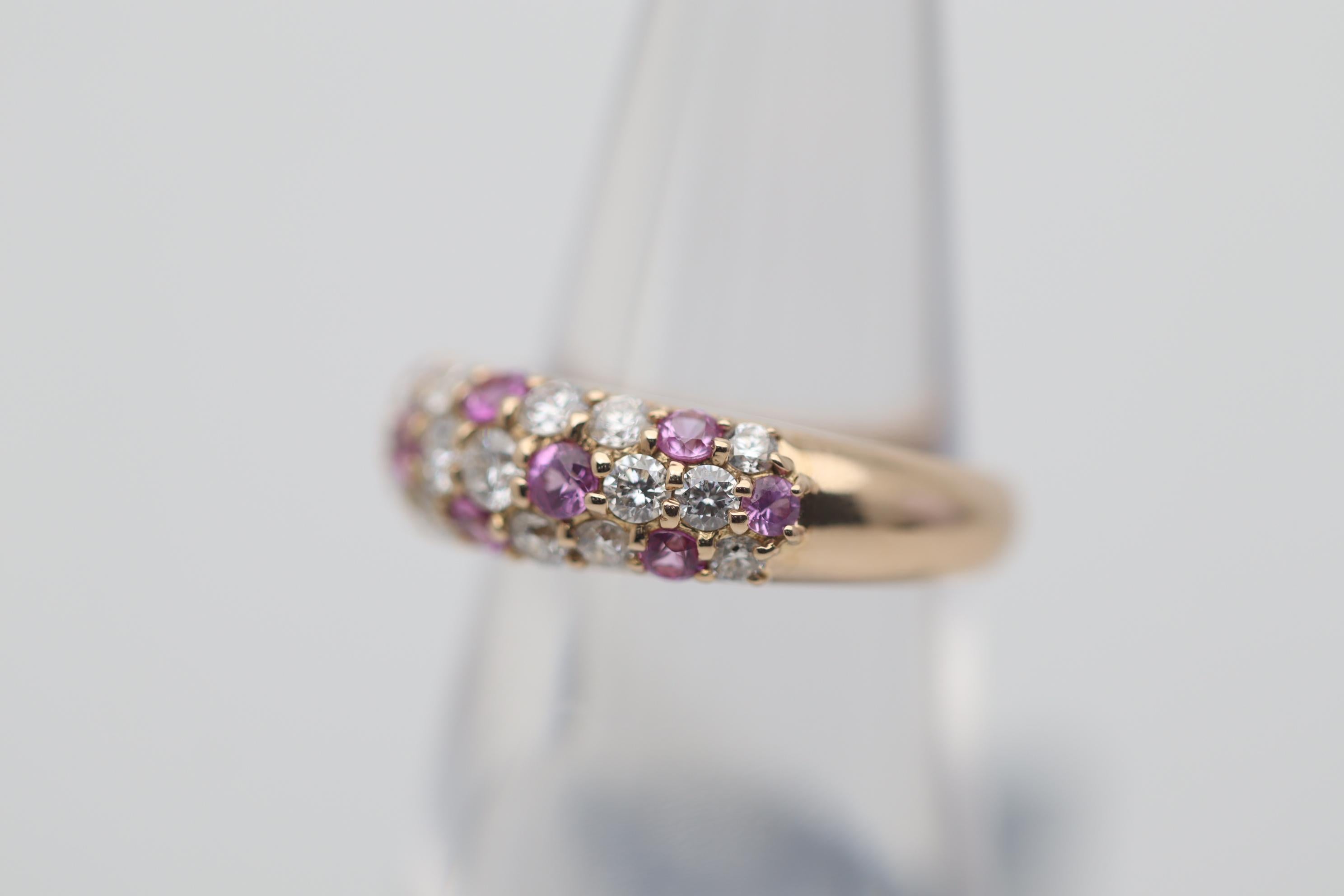 Pink Sapphire Diamond Gold Band Ring In New Condition For Sale In Beverly Hills, CA