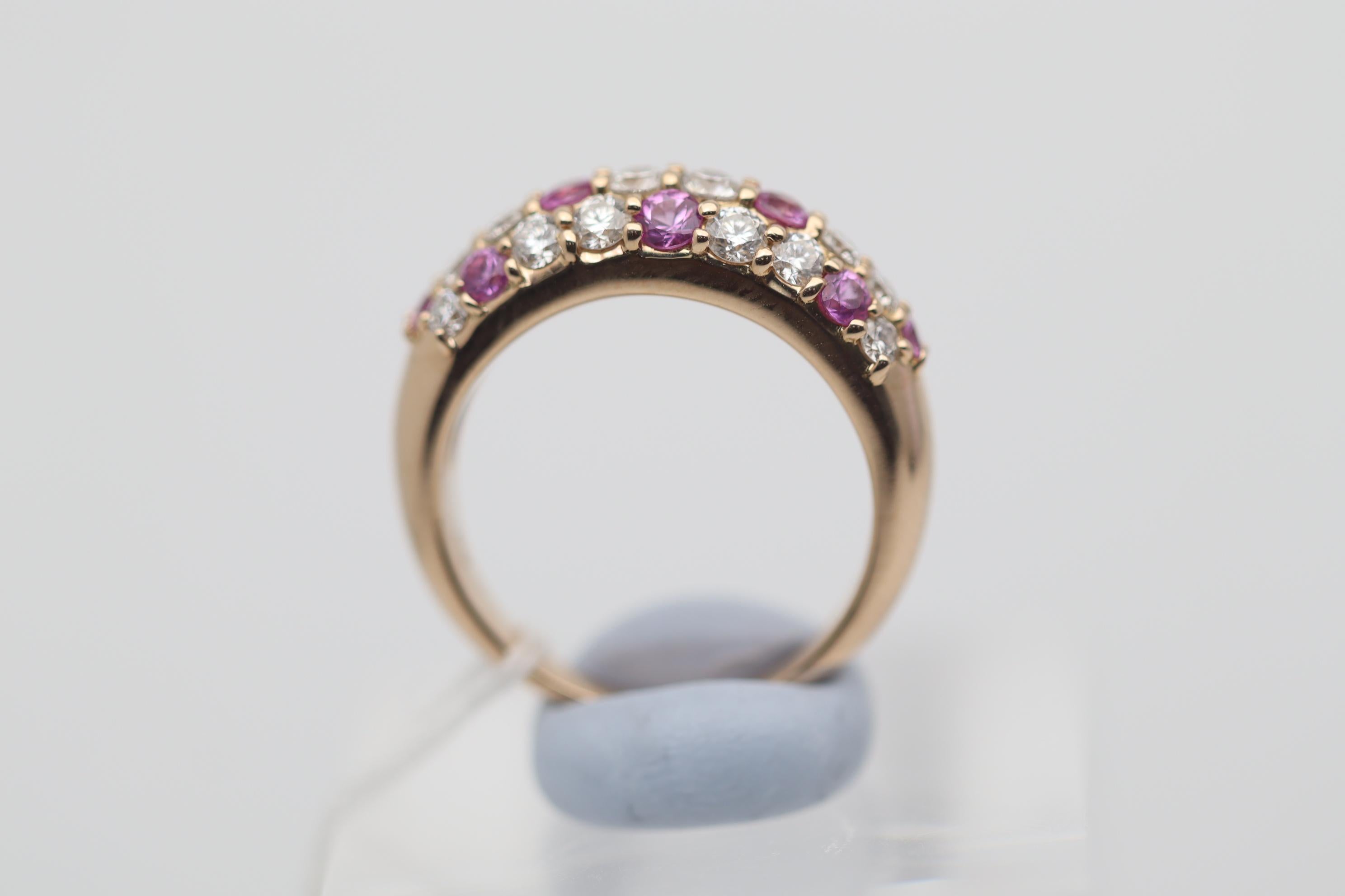 Women's Pink Sapphire Diamond Gold Band Ring For Sale