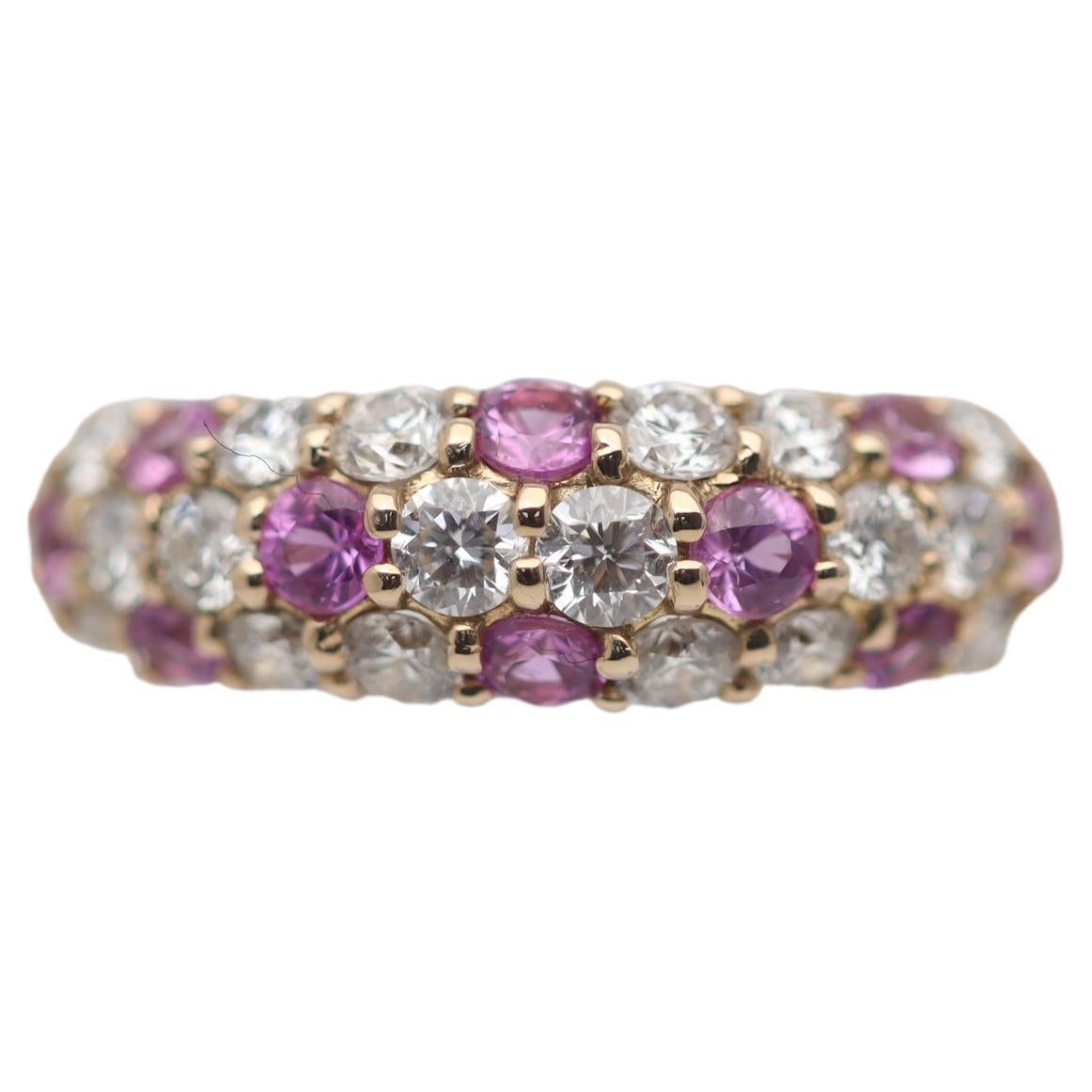 Pink Sapphire Diamond Gold Band Ring For Sale