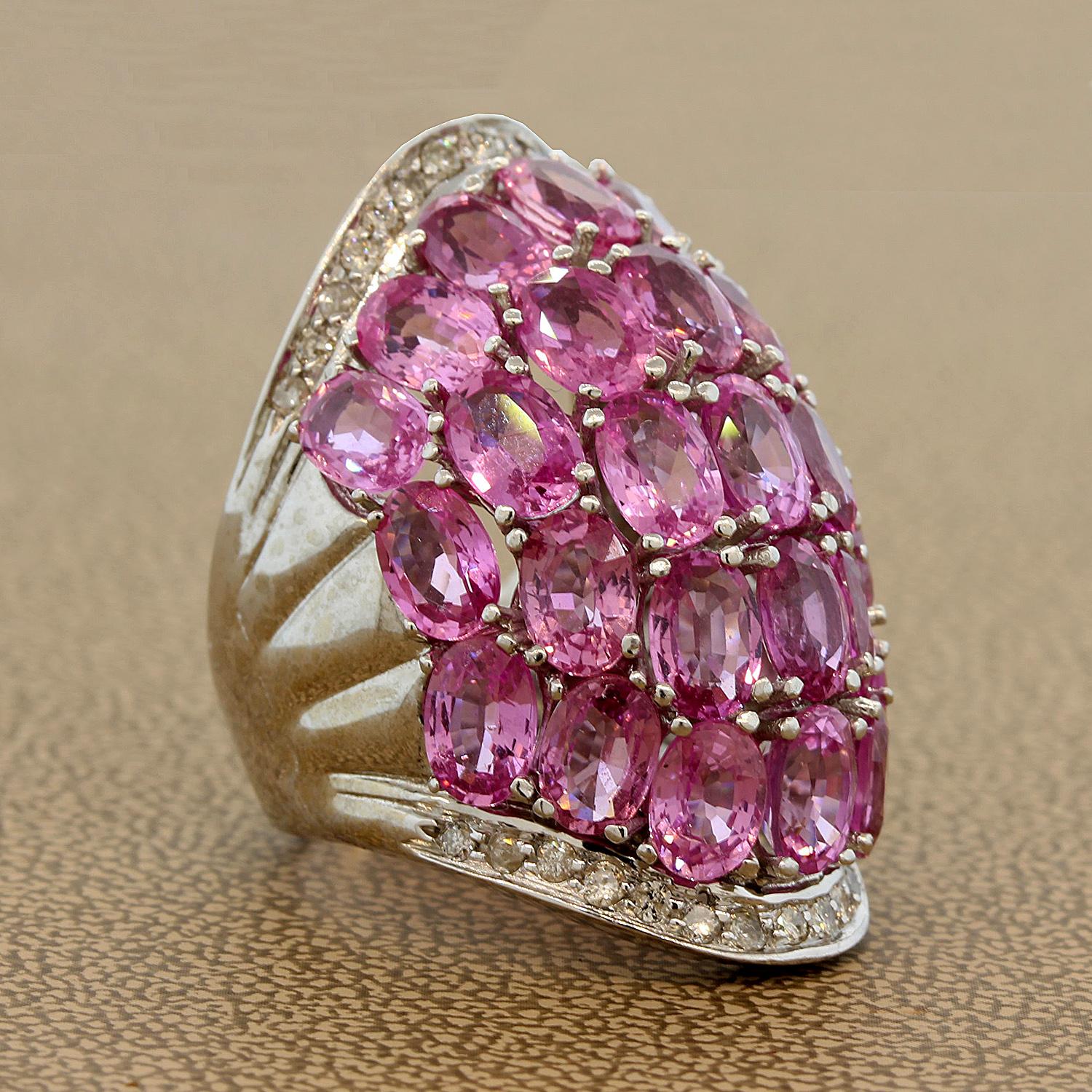 Oval Cut Pink Sapphire Diamond Gold Cocktail Ring