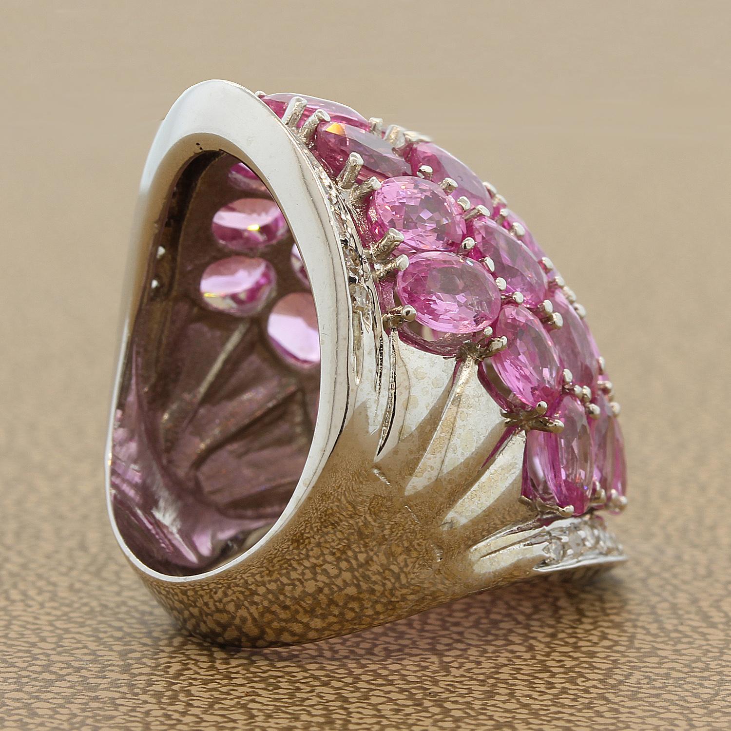 Pink Sapphire Diamond Gold Cocktail Ring In New Condition In Beverly Hills, CA