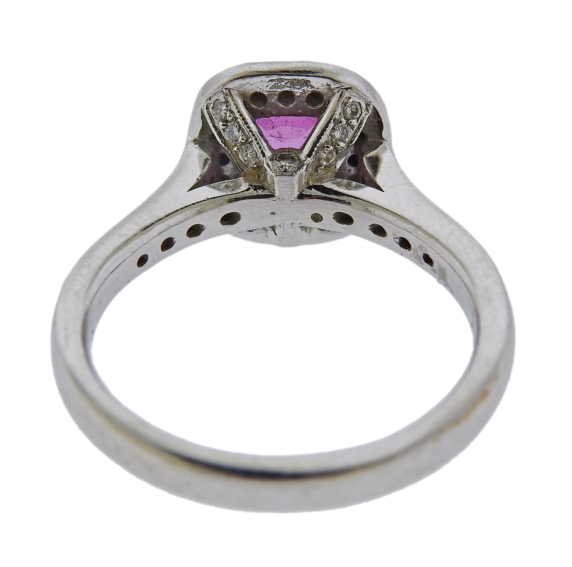 Pink Sapphire Diamond Gold Engagement Ring In Excellent Condition For Sale In New York, NY
