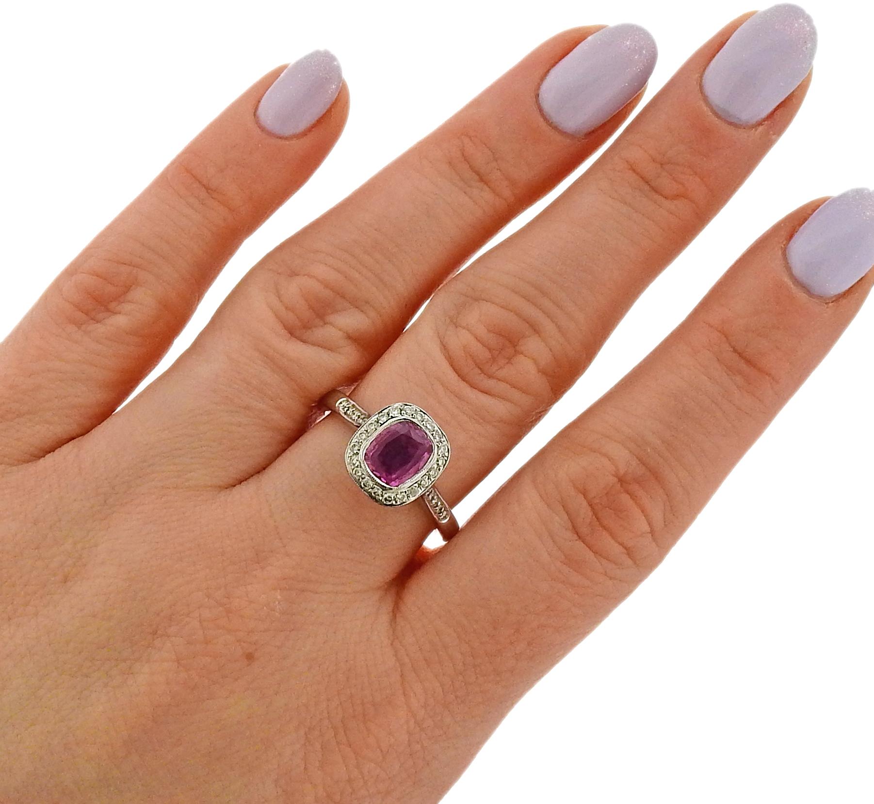 Women's Pink Sapphire Diamond Gold Engagement Ring For Sale