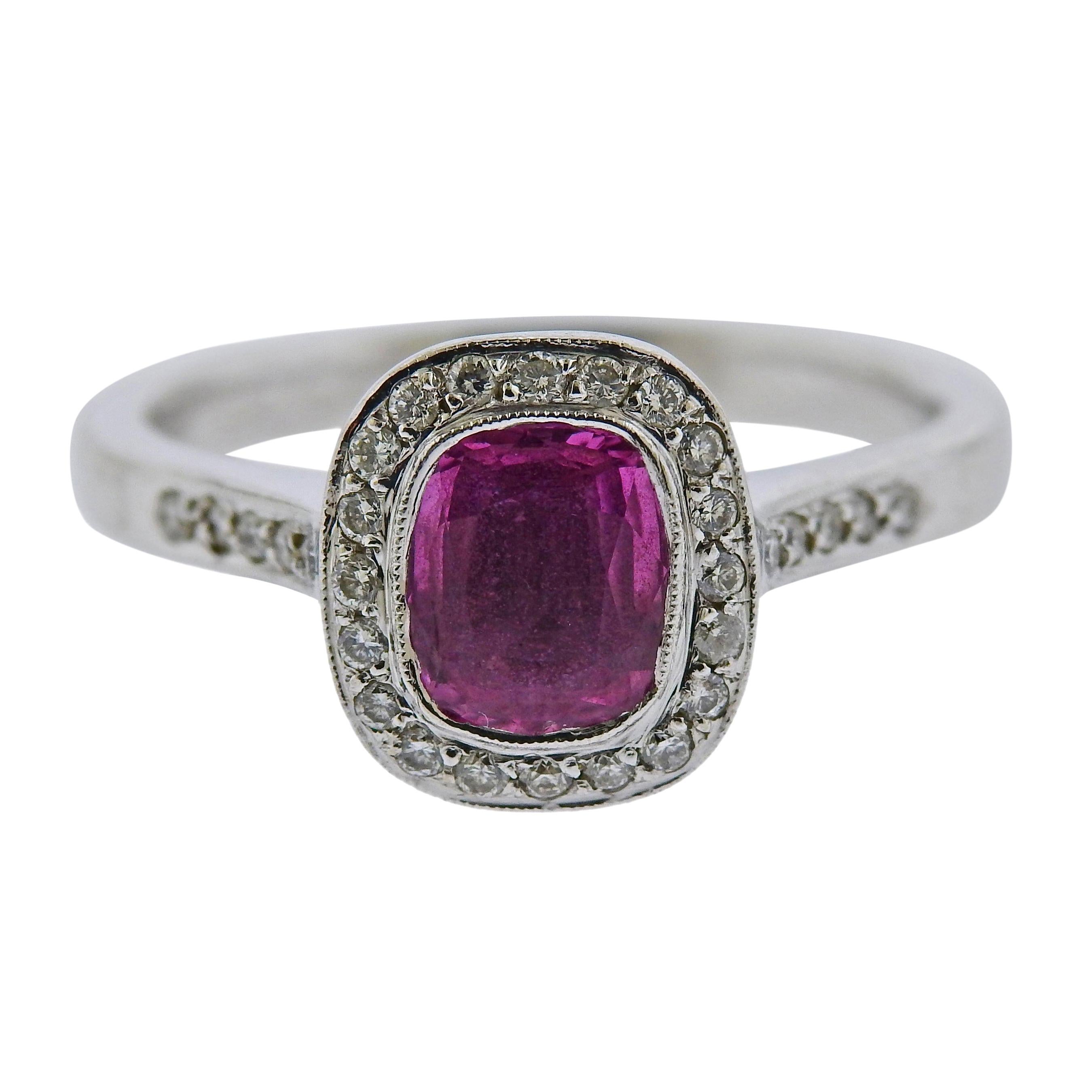 Pink Sapphire Diamond Gold Engagement Ring For Sale