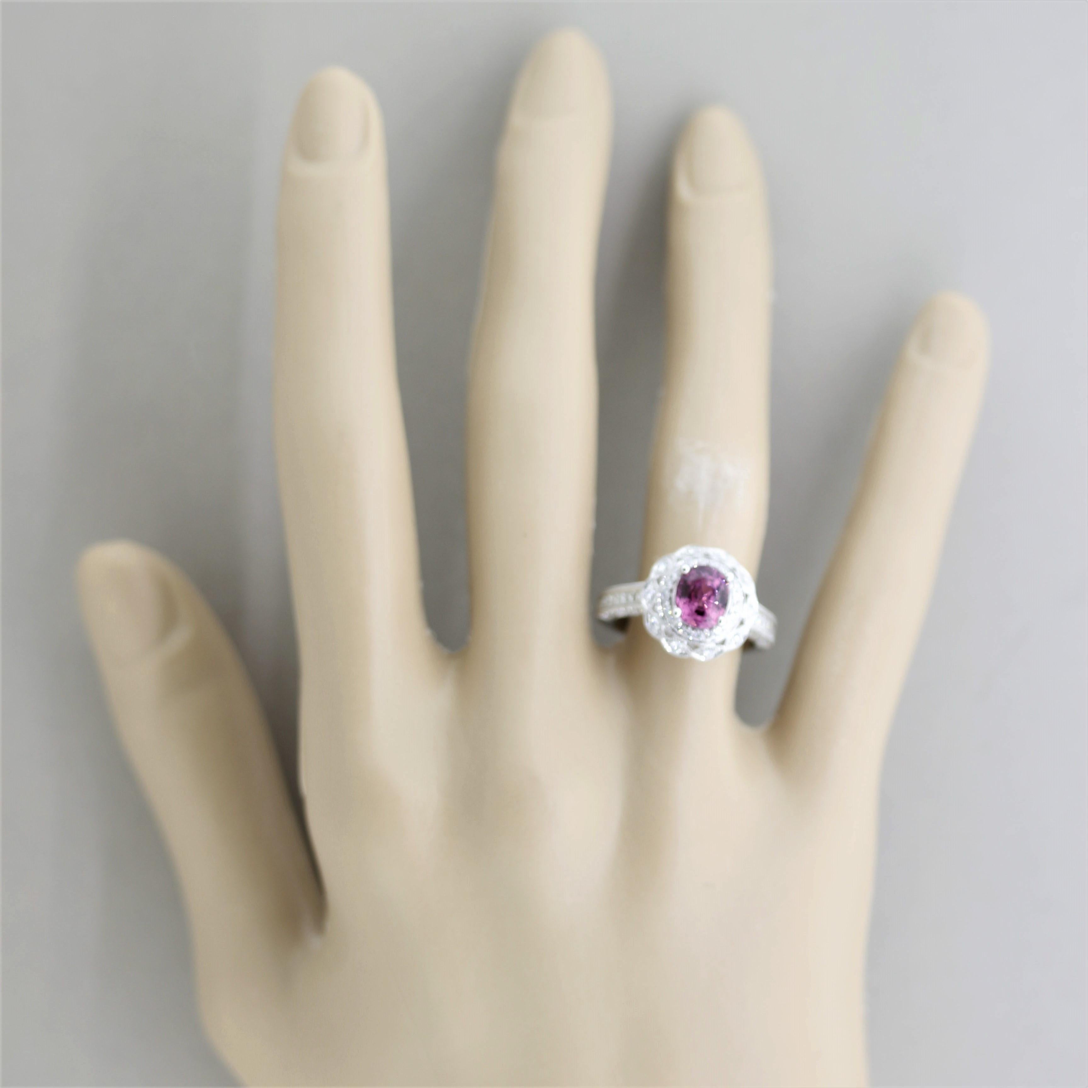 Pink Sapphire Diamond Gold Ring For Sale 4
