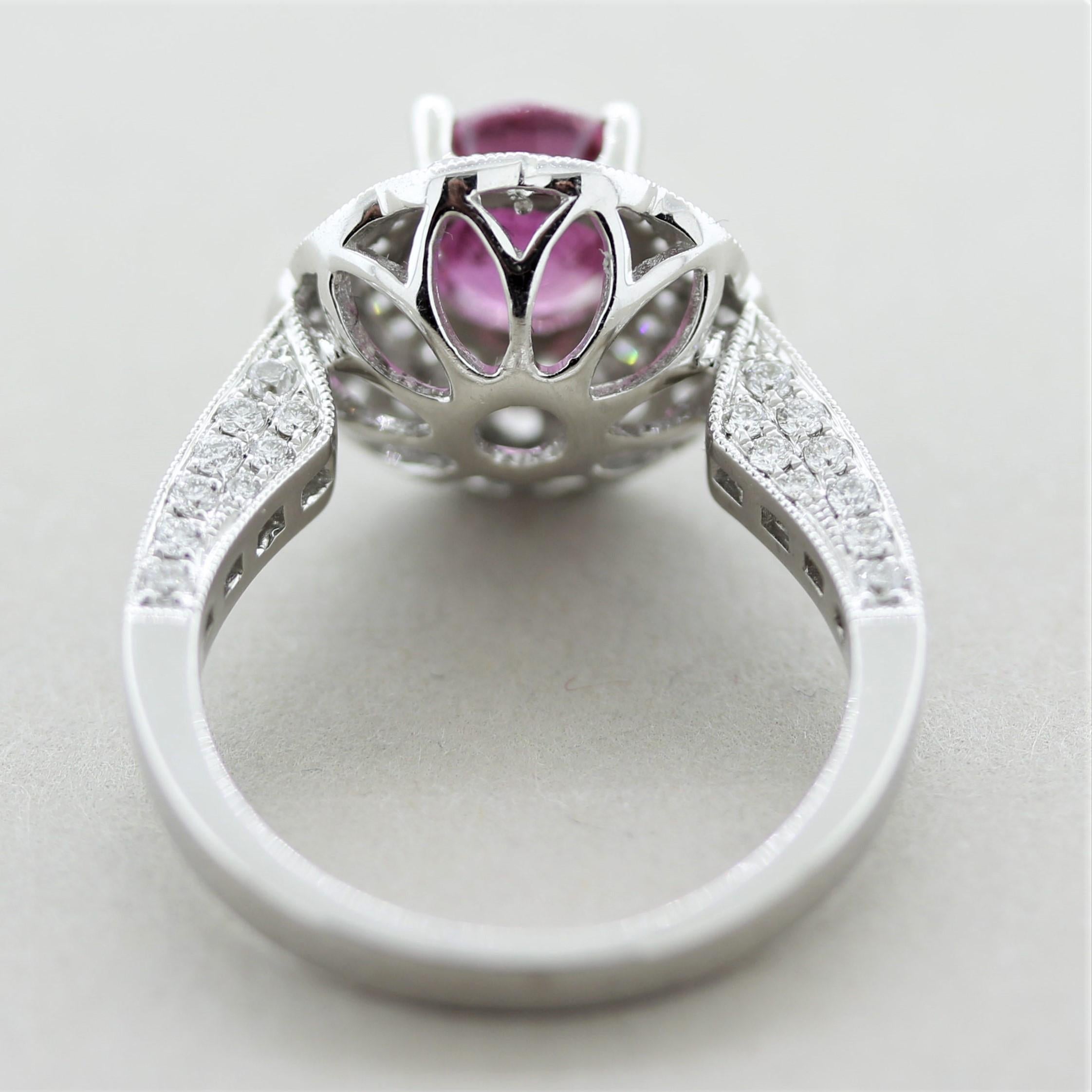 Women's Pink Sapphire Diamond Gold Ring For Sale