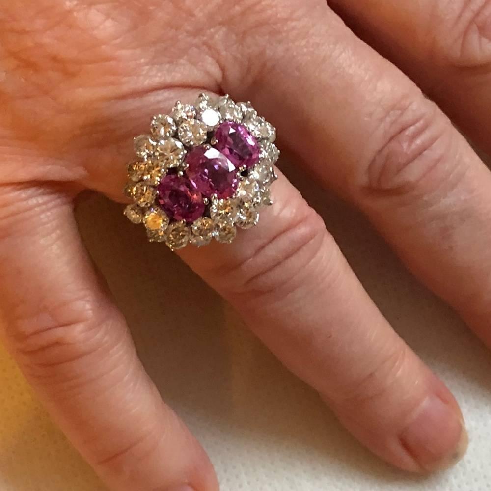 Pink Sapphire Diamond Gold Ring For Sale 3