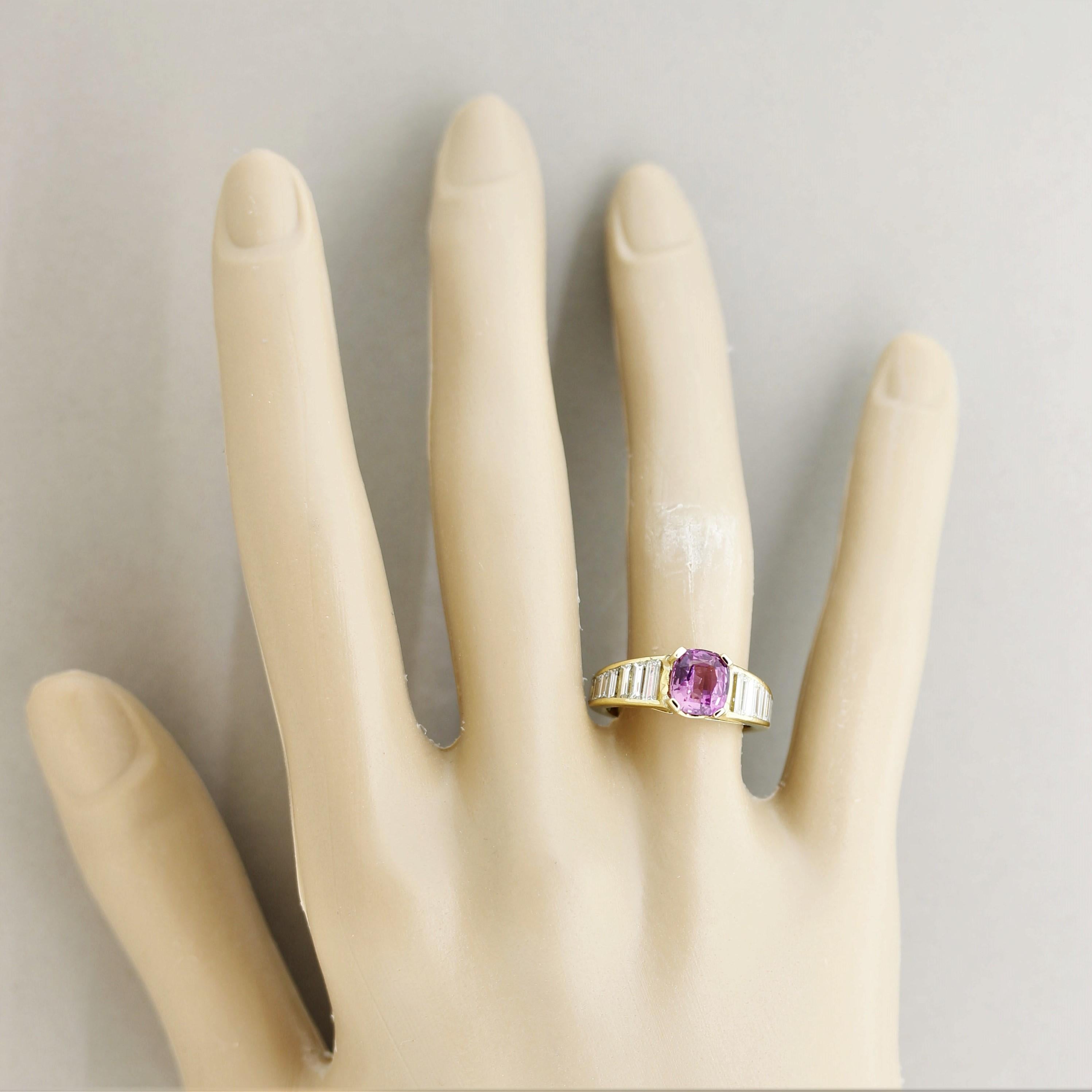 Pink Sapphire Diamond Gold Ring For Sale 2
