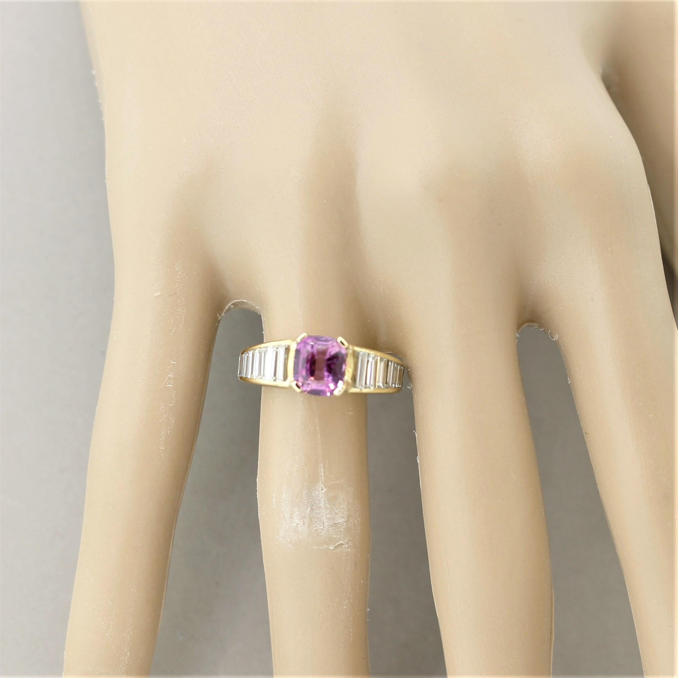 Pink Sapphire Diamond Gold Ring For Sale 3