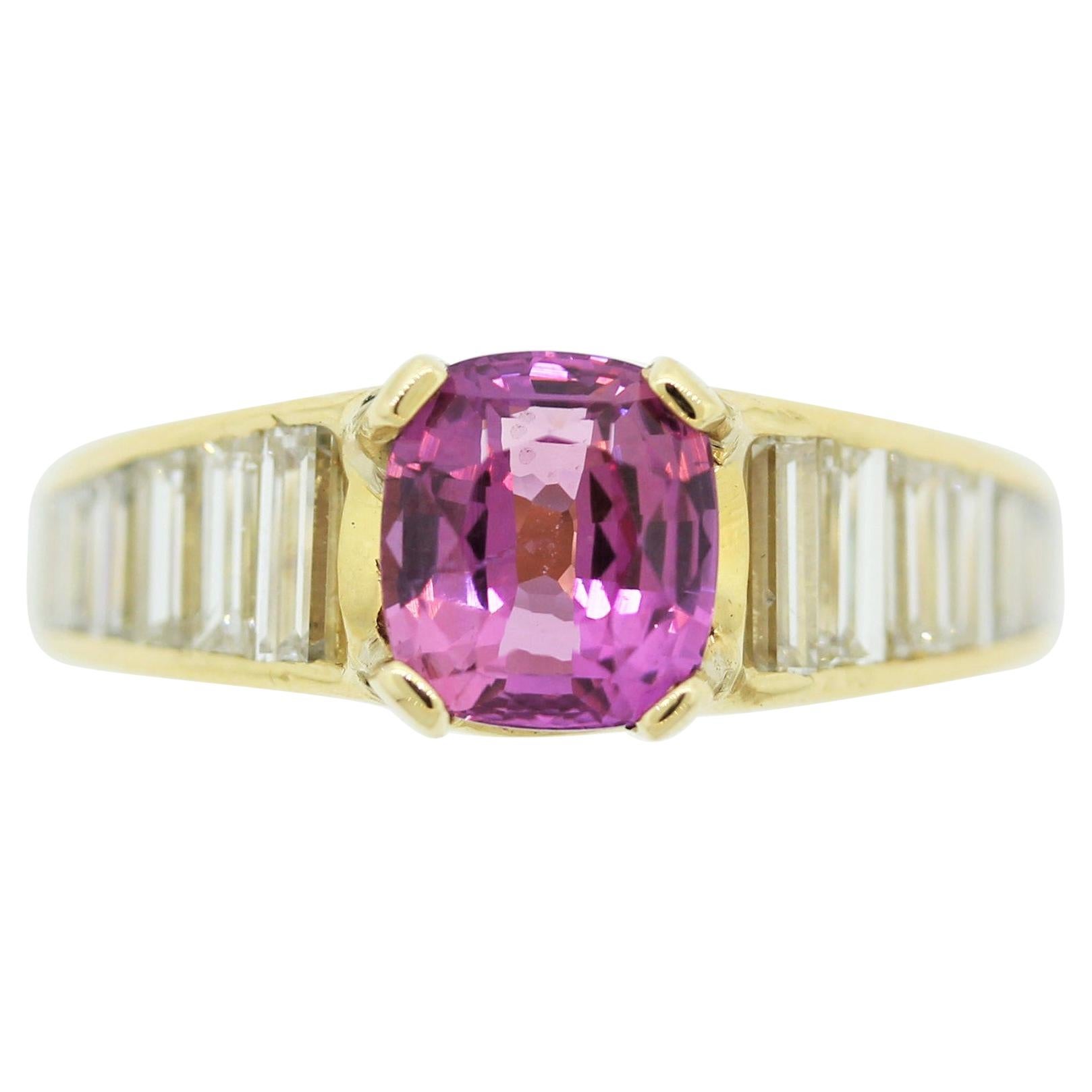 Pink Sapphire Diamond Gold Ring For Sale