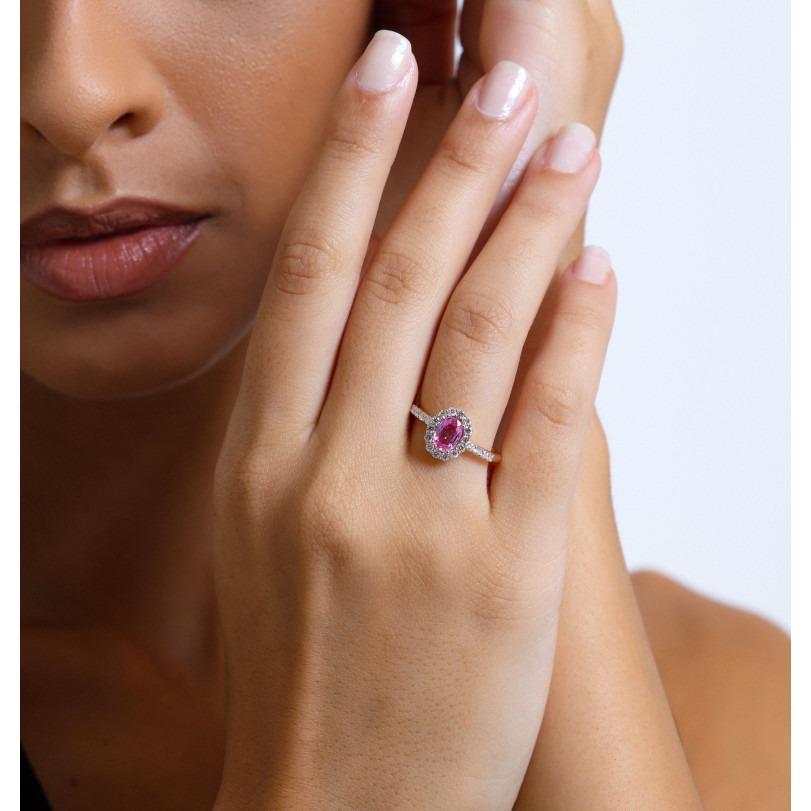 Anillo Zafiro Rosa Halo Diamante 1,44ct Moderno en venta