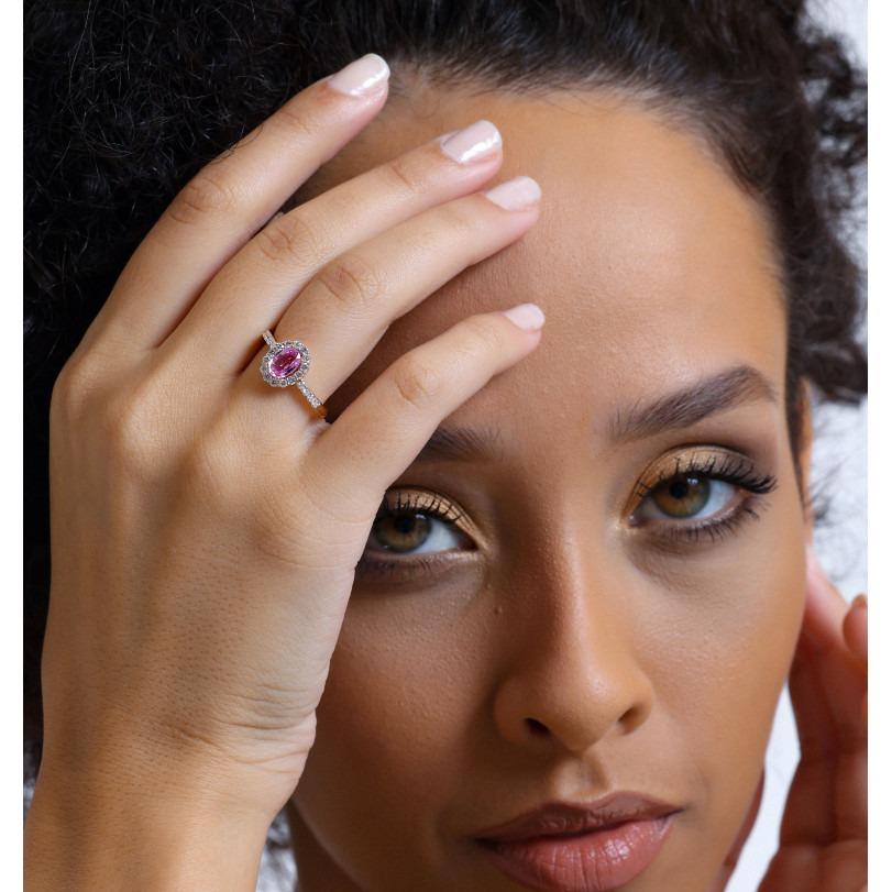 De las mujeres Anillo Zafiro Rosa Halo Diamante 1,44ct en venta