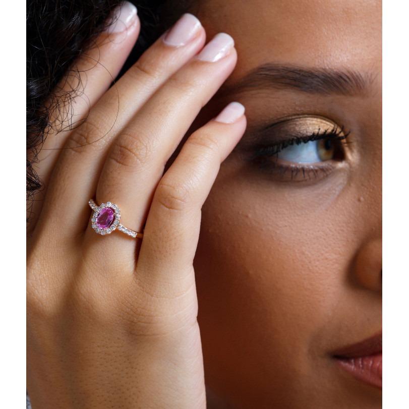 Anillo Zafiro Rosa Halo Diamante 1,44ct en venta 1