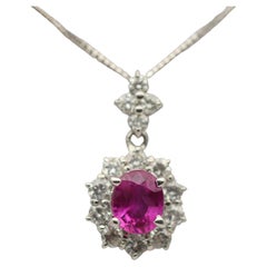 Colgante Gota Oro Zafiro Rosa Diamante Halo