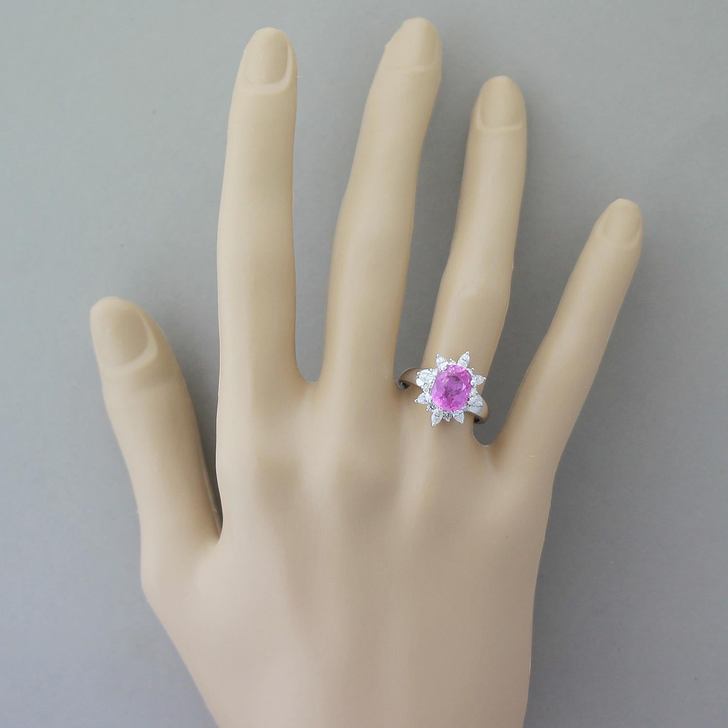 Pink Sapphire Diamond Halo Gold Ring For Sale 3