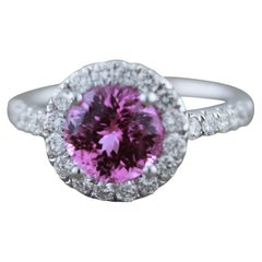 Pink Sapphire Diamond Halo Gold Ring