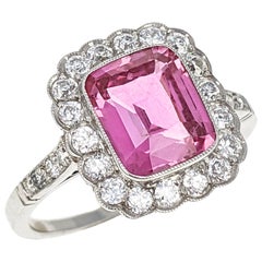 Pink Sapphire Diamond Halo Platinum Ring