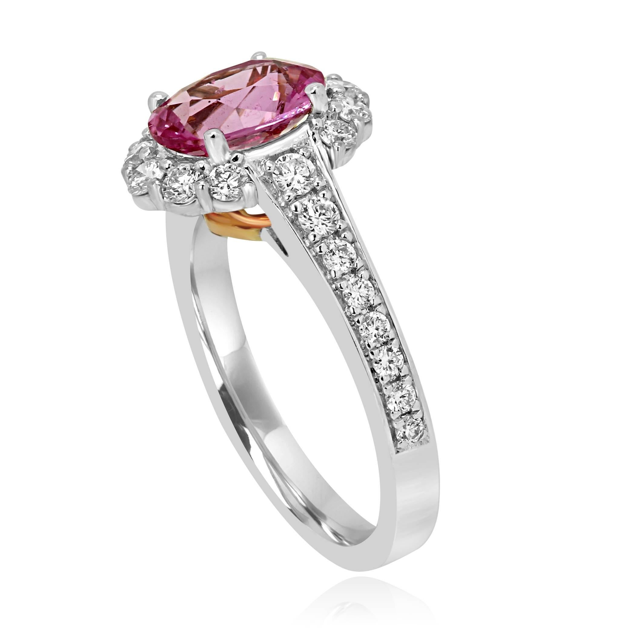 Oval Cut Pink Sapphire Diamond Halo Two-Color Gold Bridal Fashion Ring