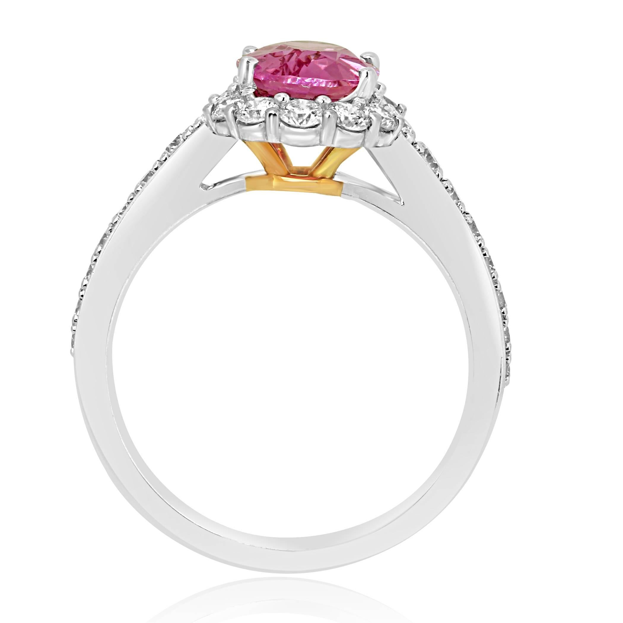 Women's Pink Sapphire Diamond Halo Two-Color Gold Bridal Fashion Ring