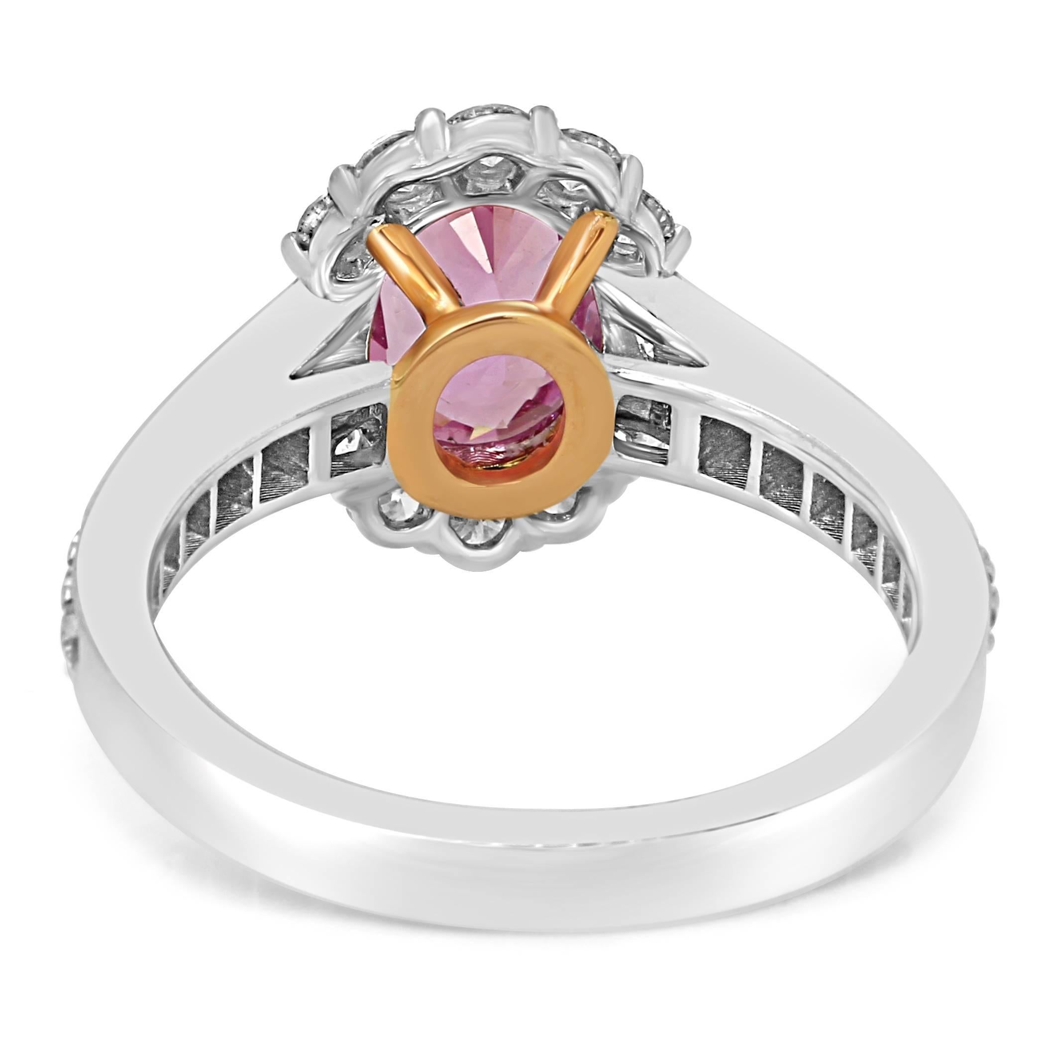 Pink Sapphire Diamond Halo Two-Color Gold Bridal Fashion Ring 1