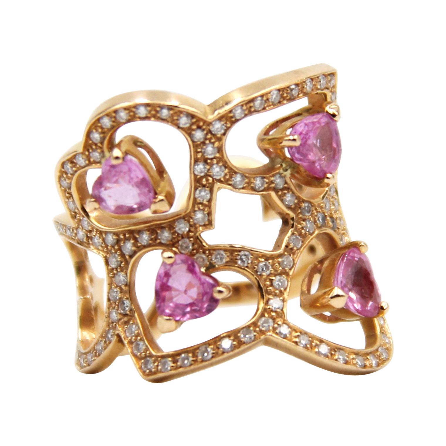 Pink Sapphire Diamond Heart 18k Gold Ring