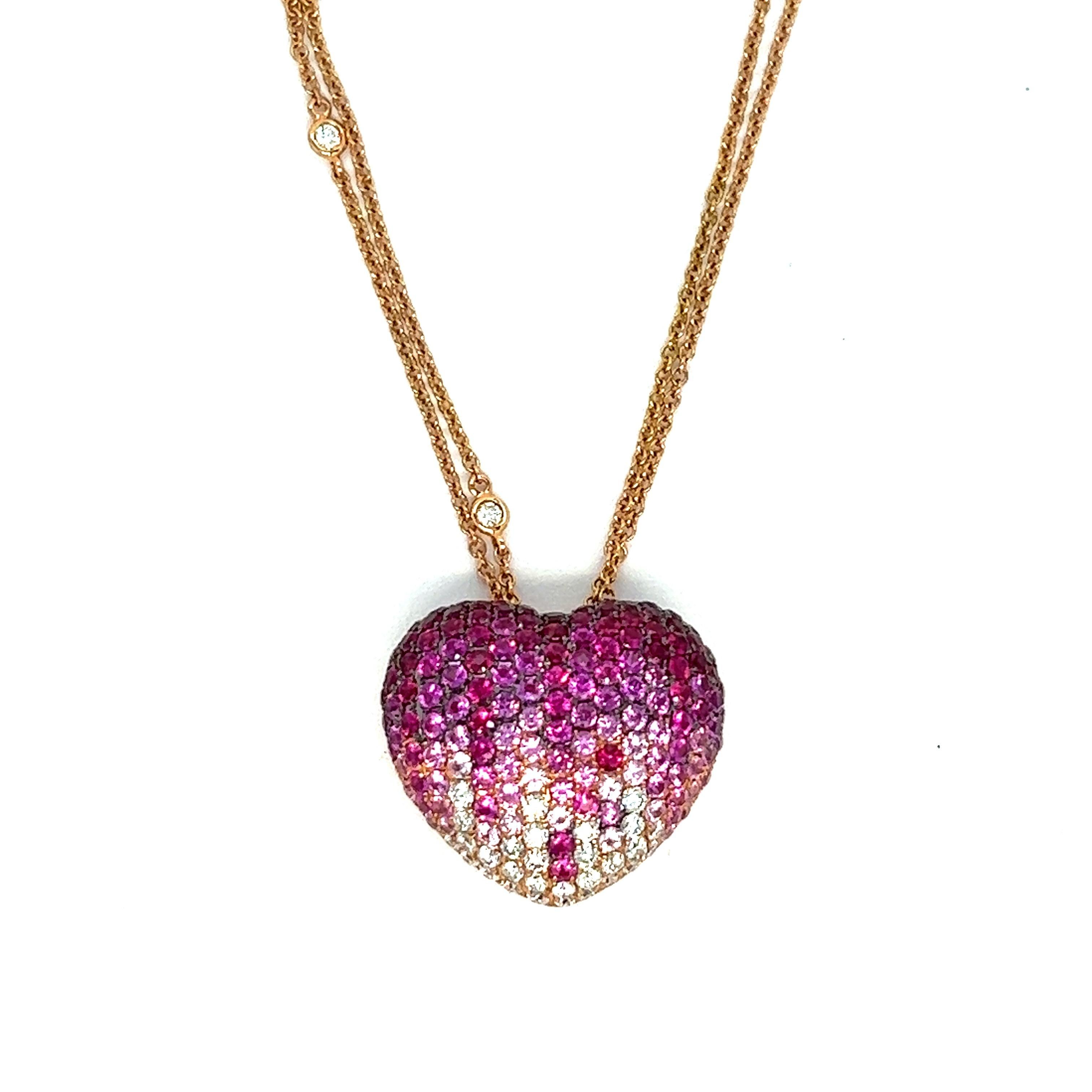 Women's Pink Sapphire & Diamond Heart Pendant Necklace For Sale