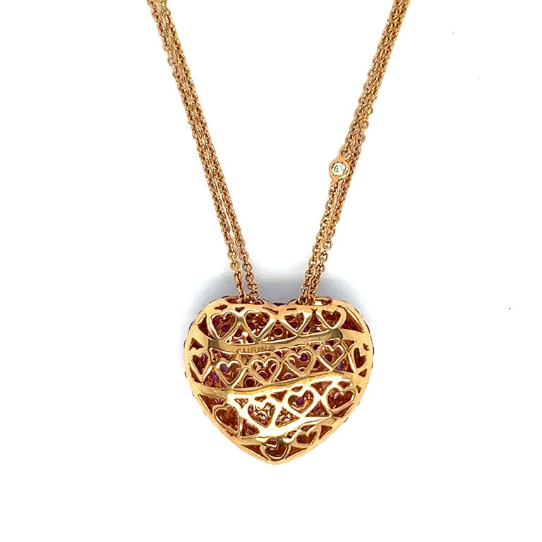 Pink Sapphire and Diamond Heart Pendant Necklace For Sale at 1stDibs