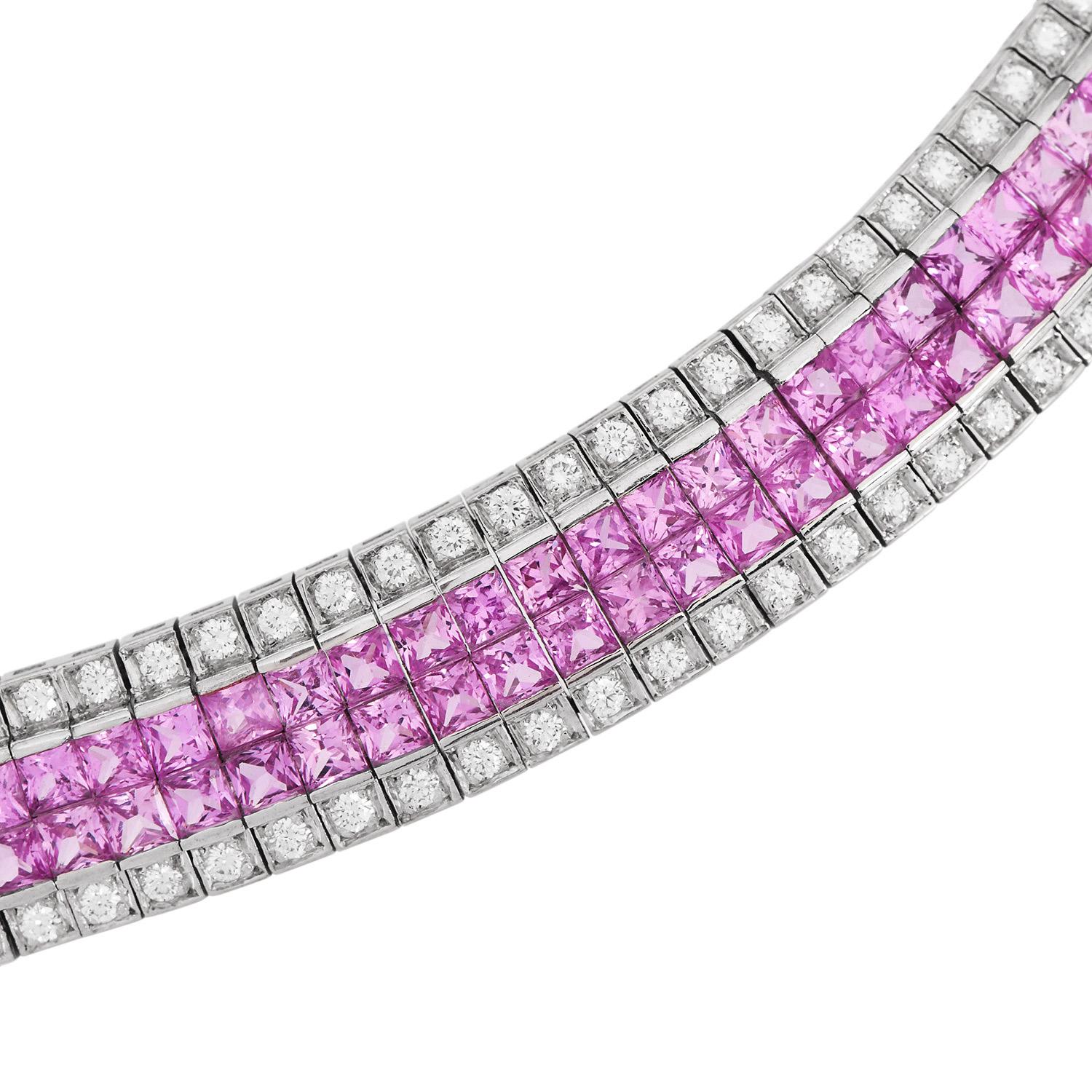 Pink Sapphire & Diamond Invisible-Set  18K Gold Necklace Corte francés en venta