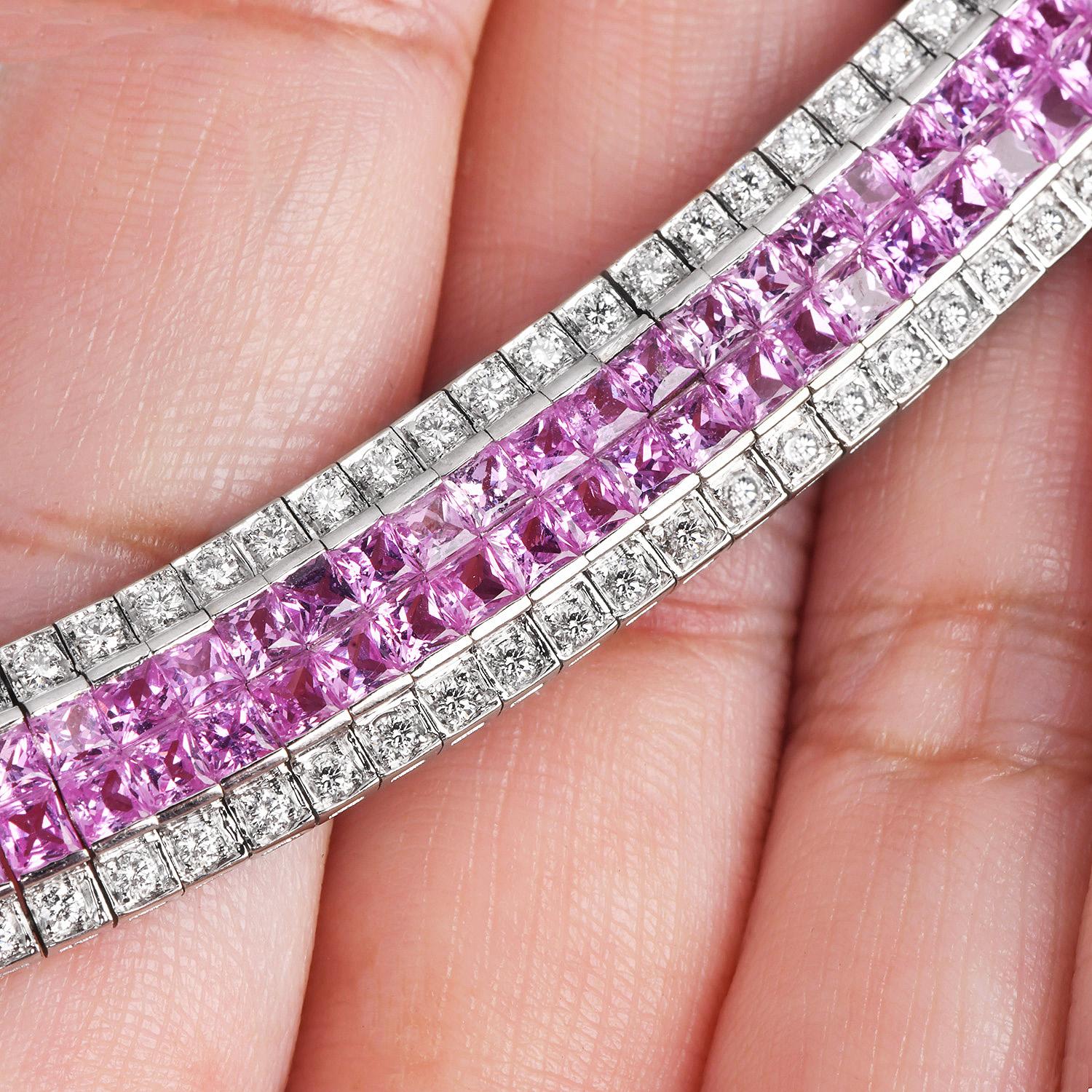De las mujeres Pink Sapphire & Diamond Invisible-Set  18K Gold Necklace en venta