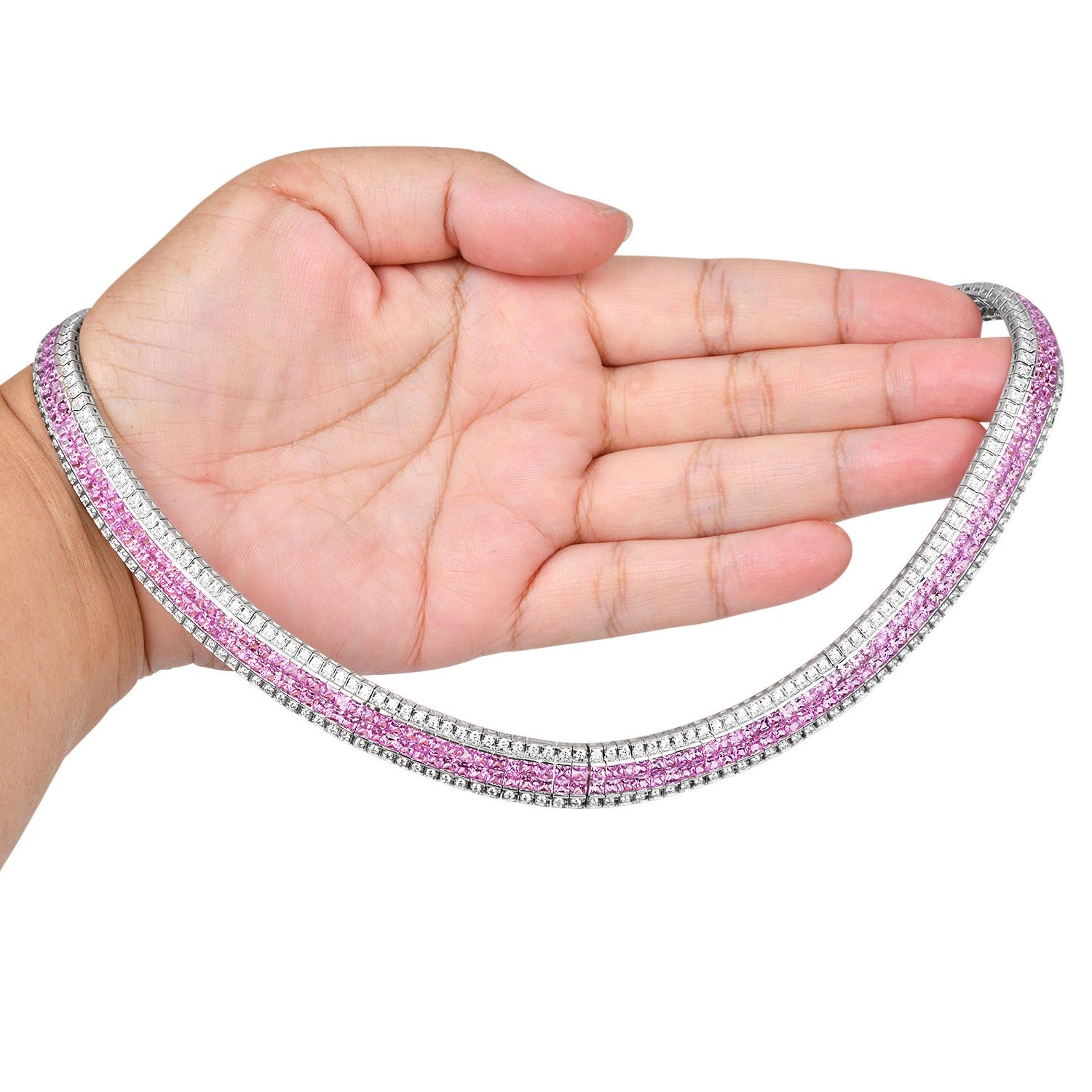 Pink Sapphire & Diamond Invisible-Set  18K Gold Necklace en venta 1