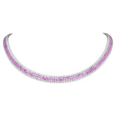 Pink Sapphire & Diamond Invisible-Set  18K Gold Necklace