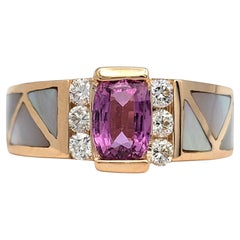 Pink Sapphire, Diamond 
Mother Of Pearl Inlay Band Ring in 14 Karat Rose Gold